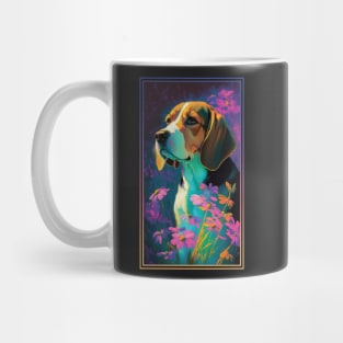 Beagle Vibrant Tropical Flower Tall Digital Oil Painting Portrait 2 Mug